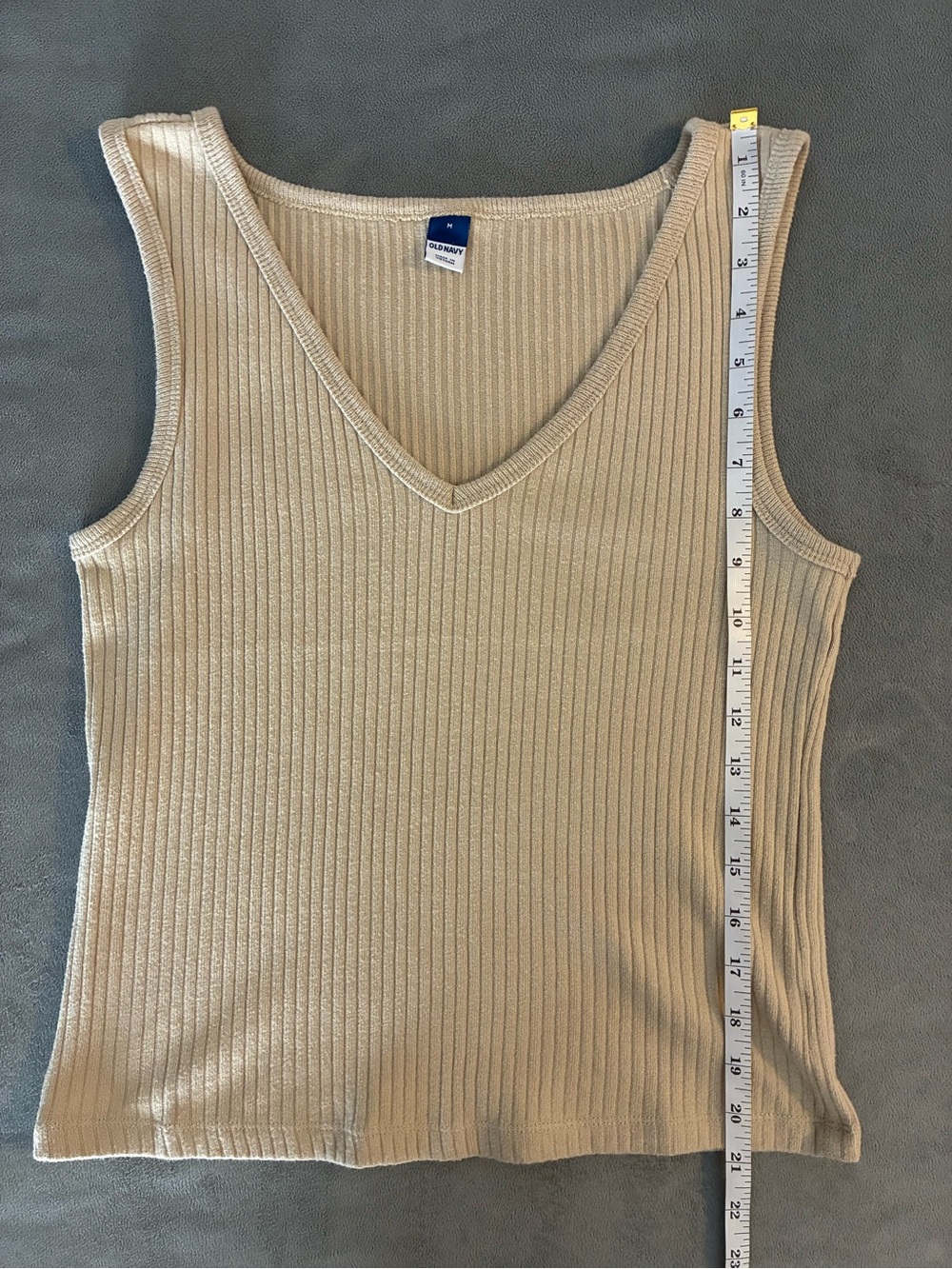 Ribbed V-Neck Tank Top in Beige - Picture 6 of 6